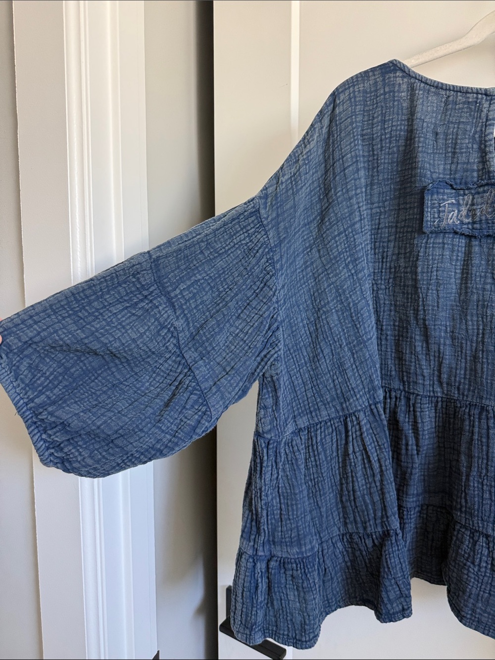 Jaded Gypsy Blue Tiered Gauze Peasant Top - Women 100% cotton - Picture 6 of 7